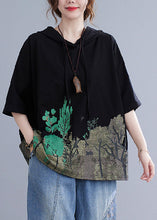 Load image into Gallery viewer, Plus Size Black Hooded Print Cotton Sweatshirt Summer