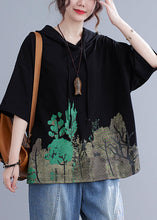 Load image into Gallery viewer, Plus Size Black Hooded Print Cotton Sweatshirt Summer