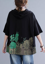 Load image into Gallery viewer, Plus Size Black Hooded Print Cotton Sweatshirt Summer