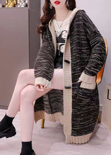 Load image into Gallery viewer, Plus Size Black Hooded Striped Warm Knit Long Cardigans Spring