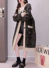 Load image into Gallery viewer, Plus Size Black Hooded Striped Warm Knit Long Cardigans Spring