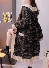 Load image into Gallery viewer, Plus Size Black Hooded Striped Warm Knit Long Cardigans Spring