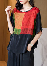 Load image into Gallery viewer, Plus Size Black O Neck Print Patchwork Silk T Shirt Tops Half Sleeve