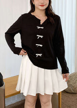 Load image into Gallery viewer, Plus Size Black Oversized Bow Cotton Shirt Tops Fall