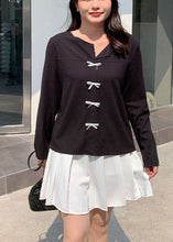 Load image into Gallery viewer, Plus Size Black Oversized Bow Cotton Shirt Tops Fall