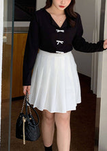 Load image into Gallery viewer, Plus Size Black Oversized Bow Cotton Shirt Tops Fall