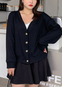 Plus Size Black Oversized Button Down Knit Jacket Fall