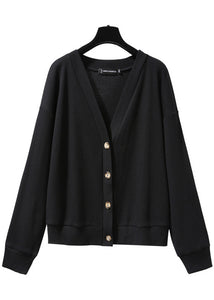 Plus Size Black Oversized Button Down Knit Jacket Fall