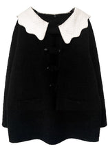 Load image into Gallery viewer, Plus Size Black Peter Pan Collar Button Patchwork Teddy Faux Fur Coats Fall