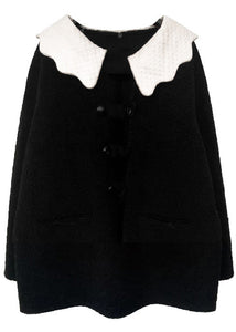 Plus Size Black Peter Pan Collar Button Patchwork Teddy Faux Fur Coats Fall