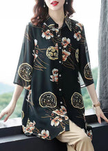 Load image into Gallery viewer, Plus Size Black Peter Pan Collar Print Patchwork Chiffon Shirts Tops Summer