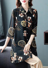 Load image into Gallery viewer, Plus Size Black Peter Pan Collar Print Patchwork Chiffon Shirts Tops Summer