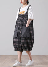 Load image into Gallery viewer, Plus Size Black Plaid Jeans Jumpsuit Shorts Cotton