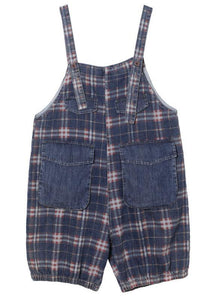 Plus Size Black Plaid Jeans Jumpsuit Shorts Cotton