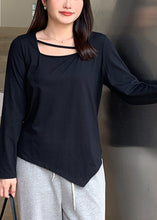 Load image into Gallery viewer, Plus Size Black Square Collar Asymmetrical Cotton Top Fall