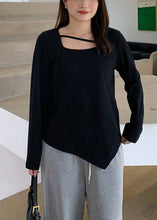 Load image into Gallery viewer, Plus Size Black Square Collar Asymmetrical Cotton Top Fall