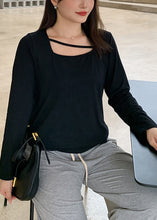 Load image into Gallery viewer, Plus Size Black Square Collar Asymmetrical Cotton Top Fall