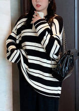 Load image into Gallery viewer, Plus Size Black Striped O Neck Patchwork Knit Top Fall