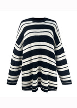 Load image into Gallery viewer, Plus Size Black Striped O Neck Patchwork Knit Top Fall