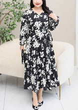 Load image into Gallery viewer, Plus Size Black V Neck Print Chiffon Maxi Dresses Flare Sleeve