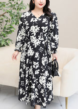 Load image into Gallery viewer, Plus Size Black V Neck Print Chiffon Maxi Dresses Flare Sleeve