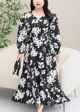 Load image into Gallery viewer, Plus Size Black V Neck Print Chiffon Maxi Dresses Flare Sleeve