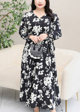 Load image into Gallery viewer, Plus Size Black V Neck Print Chiffon Maxi Dresses Flare Sleeve