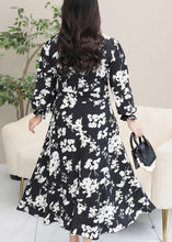 Load image into Gallery viewer, Plus Size Black V Neck Print Chiffon Maxi Dresses Flare Sleeve