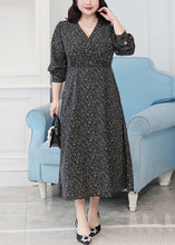 Load image into Gallery viewer, Plus Size Black V Neck Print Patchwork Chiffon Long Dresses Fall