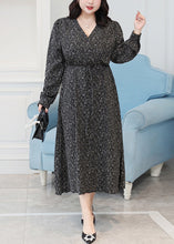 Load image into Gallery viewer, Plus Size Black V Neck Print Patchwork Chiffon Long Dresses Fall