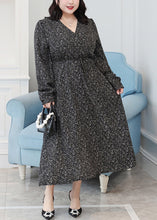 Load image into Gallery viewer, Plus Size Black V Neck Print Patchwork Chiffon Long Dresses Fall