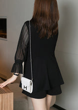 Load image into Gallery viewer, Plus Size Black V Neck Wrinkled Patchwork Chiffon Shirts Top Fall