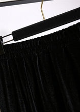 Load image into Gallery viewer, Plus Size Black Wrinkled Elastic Waist Patchwork Velour Skirts Fall