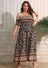 Load image into Gallery viewer, Plus Size Blue Cold Shoulder Ruffled Print Cotton Dresses Summer