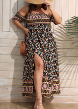 Load image into Gallery viewer, Plus Size Blue Cold Shoulder Ruffled Print Cotton Dresses Summer