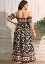 Load image into Gallery viewer, Plus Size Blue Cold Shoulder Ruffled Print Cotton Dresses Summer