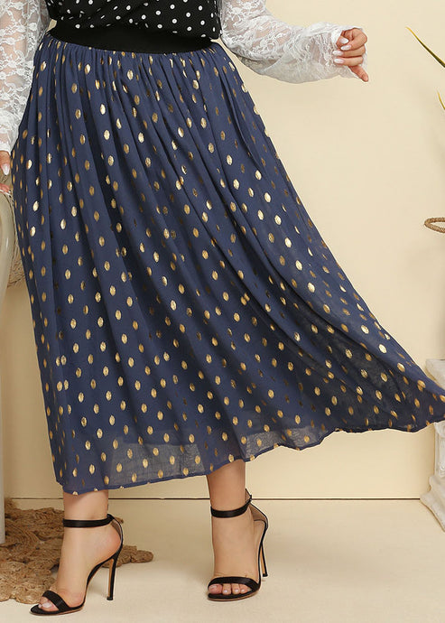 Plus Size Blue Dot Print Patchwork Chiffon Pleated Skirt Summer