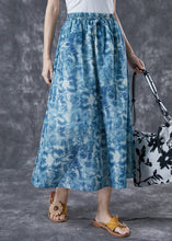 Load image into Gallery viewer, Plus Size Blue Elastic Waist Print Linen A Line Skirts Summer