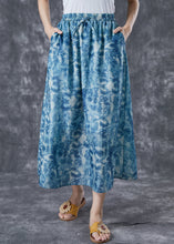 Load image into Gallery viewer, Plus Size Blue Elastic Waist Print Linen A Line Skirts Summer