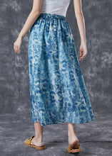 Load image into Gallery viewer, Plus Size Blue Elastic Waist Print Linen A Line Skirts Summer