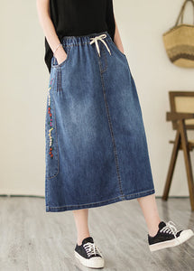 Plus Size Blue Embroideried Pockets Denim Skirts Summer