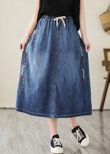 Load image into Gallery viewer, Plus Size Blue Embroideried Pockets Denim Skirts Summer