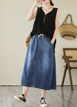 Load image into Gallery viewer, Plus Size Blue Embroideried Pockets Denim Skirts Summer