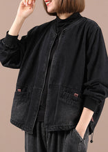 Load image into Gallery viewer, Plus Size Blue Loose Zippered Pockets Fall Denim Long sleeve Jackets