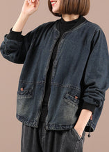 Load image into Gallery viewer, Plus Size Blue Loose Zippered Pockets Fall Denim Long sleeve Jackets