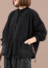 Load image into Gallery viewer, Plus Size Blue Loose Zippered Pockets Fall Denim Long sleeve Jackets