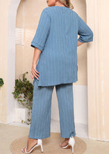 Load image into Gallery viewer, Plus Size Blue O-Neck Tops And Pants Cotton Two Piece Set Outfits Half Sleeve