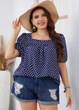 Load image into Gallery viewer, Plus Size Blue Square Collar Dot Patchwork Chiffon Top Short Sleeve