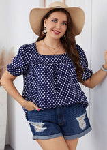 Load image into Gallery viewer, Plus Size Blue Square Collar Dot Patchwork Chiffon Top Short Sleeve