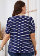 Load image into Gallery viewer, Plus Size Blue Square Collar Dot Patchwork Chiffon Top Short Sleeve